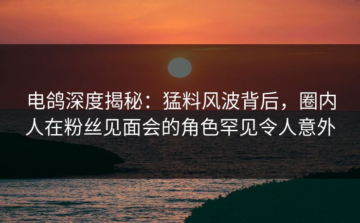 电鸽深度揭秘：猛料风波背后，圈内人在粉丝见面会的角色罕见令人意外